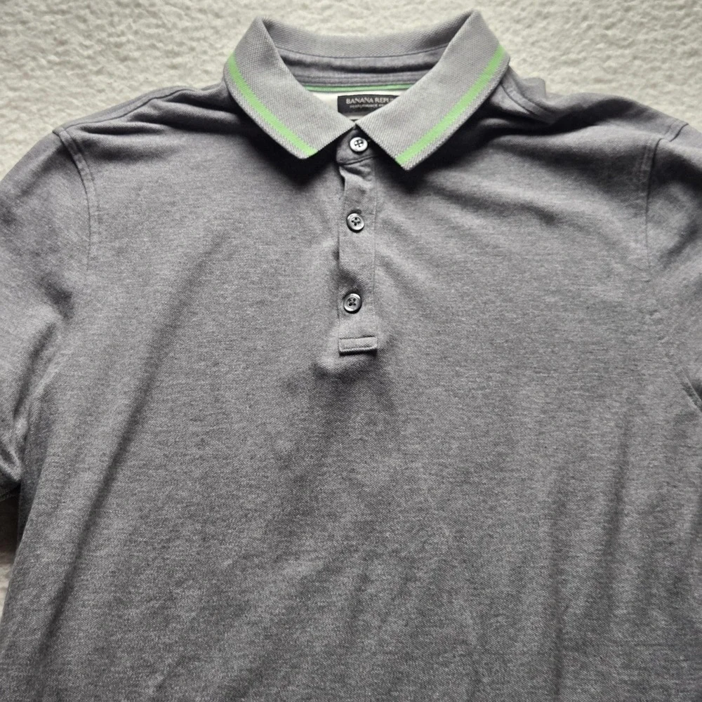 Banana Republic Performance Pique Polo Shirt Mens L Gray Short Sleeve Knit Top